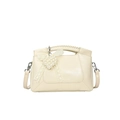 Cream crossbody bag with pearl heart and lace bow charm on a minimalist leather design - White