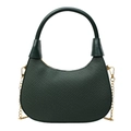 Minimalist dark green crescent underarm bag with woven texture and gold chain strap - Green
