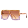 Square rhinestone sunglasses with orange and purple frame and brown gradient lenses - Ready Stock / Regular (incl. 13% VAT) Tea Top & Purple Bottom Rhinestones