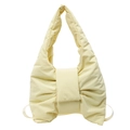 Puffy light yellow nylon shoulder bag with bow-shaped quilted design for women - Yellow