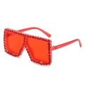 Chic red square oversized sunglasses for kids with sparkling rhinestone frame and tinted lenses - Ready Stock / Standard Red Frame with Red Rhinestones