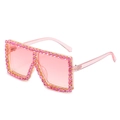 Pink oversized square sunglasses with sparkling pink rhinestones on a gold chain frame - Ready Stock / Regular (incl. 13% VAT) Pink Frame with Pink Rhinestones