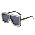 Black oversized square sunglasses with luxury rhinestone crystals on frame - Ready Stock / Regular (incl. 13% VAT) Glossy Black Frame with White Rhinestones
