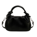 Chic black pleated handbag for women with vertical texture and versatile crossbody strap - Black