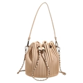 Beige pleated bucket bag with drawstring closure and silver chain handle - Off White