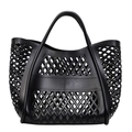 Minimalist black hollowed-out tote bag with elegant lattice design for beach and daily use - Black