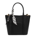 Black litchi grain tote bag with houndscotton scarf and gold hardware on white background - Black