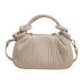 Vertical pleated handbag for women in cream white with soft leather texture and strap - White