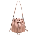 Pink pleated bucket bag with drawstring closure and silver metal chain strap - Pink