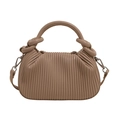 Beige pleated handbag with knotted handle and detachable shoulder strap in minimalist style - Khaki