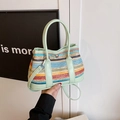 Sac tissé à rayures colorées avec bandoulière en cuir vert clair et style bohème - Vert Sans Pendentif