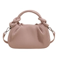 Light pink pleated handbag with knotted handles and detachable shoulder strap in PU leather - Pink