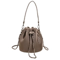 Minimalist pleated bucket bag in khaki taupe finish with elegant chain drawstring - Gray
