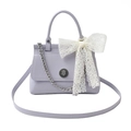 Lavender purple handbag with large white lace bow and decorative silver chain strap - Purple