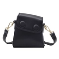 Mini bolso bandolera trapecio de cuero mate negro con dos botones redondos grabados - Negro