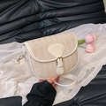 Sacoche selle tressée blanc crème style français avec bordure en cuir et sangle - Blanc