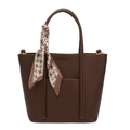 Dunkelbraune Tote Bag aus Kieselleder mit dekorativem Seidentuch und Gold-Hardware - Braun
