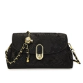 Chic black snakeskin embossed crossbody bag with gold chain strap and metal clasp - Black