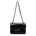 Classic black chevron quilted shoulder bag with silver chain strap and metal lock - Black