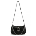 Borsa a tracolla a mezzaluna in pelle PU nera con fibbia argentata e catena decorativa - Nero