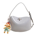 Light blue oil wax leather handbag with glossy finish and silver buckle detail - Blue (Without Charm)