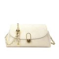 Chic beige woven chain bag for women with gold snake texture and metallic clasp - White