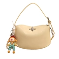 Chic cream-colored crossbody bag with wavy top, pearl chain, and cartoon charm - Yellow (No Pendant)