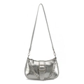 Borsa a tracolla argento metallizzato in pelle PU specchiata con fibbia metallica - Argento