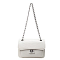 Elegant white crossbody chain bag with V-shaped quilting and dark metal turn-lock - Off White