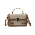 Borsa quadrata bicolore marrone e beige con trama intrecciata e fibbia dorata - Cachi