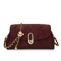 Burgundy snakeskin embossed shoulder bag with gold chain and metal sphere ornament - Red