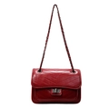 Red chevron quilted hobo bag with classic chain strap and sleek metal turn-lock - Red