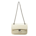 Women's cream white chevron quilted chain bag with sleek metal twist-lock closure - Yellow