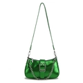 Borsa a tracolla verde metallizzato con catena d'argento e fibbia di design - Verde