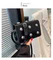 Classic black crossbody square bag with quilted faux leather and silver metal studs - Black