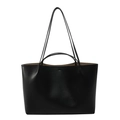 Minimalist black leather tote bag with dual handles and spacious interior shown on white background - Basic Style / Black