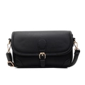 Classic black litchi texture shoulder bag with elegant gold buckle and adjustable strap - Black