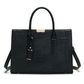 Sac à main noir avec gaufrage crocodile, détails dorés et bandoulière amovible - Noir