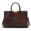 Grand sac à main marron foncé effet crocodile avec poignées et bandoulière - Marron
