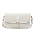 Minimalist creamy white leather small square bag with golden buckle and lychee texture - Off White