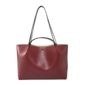 Large burgundy tote bag with black double handles and sleek leather texture for women - Basic Style / Red