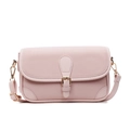 Elegant light pink pebbled leather crossbody bag with gold buckle closure and strap - Pink