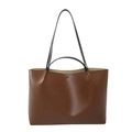Minimalist dark brown leather tote bag with dual straps for shoulder and hand carry - Basic Style / Brown