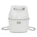 Elegante borsa a secchiello trapuntata bianca con catena e chiusura girevole - Bianco