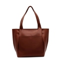 Borsa tote minimalista in pelle marrone caramello con cuciture e grande capienza - Marrone