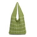Grass green knit tote bag with white wavy texture pattern for casual shoulder carry - Green