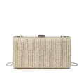 Μπεζ ψάθινη τσάντα clutch με σχέδιο ψαροκόκαλο, ασημί πλαίσιο και κομψή αλυσίδα - Ζαχαρί / Ασημί