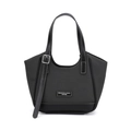 Minimalistische graue Tragetasche mit Kontrastnähten und Trageriemen aus Leder - Schwarz