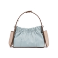 Borsa a spalla in nylon azzurro a pieghe con cinturini in pelle marrone e tasche laterali - Verde petrolio