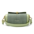 Sage green semi-circular shoulder bag with herringbone texture and gold shell clasp - Green